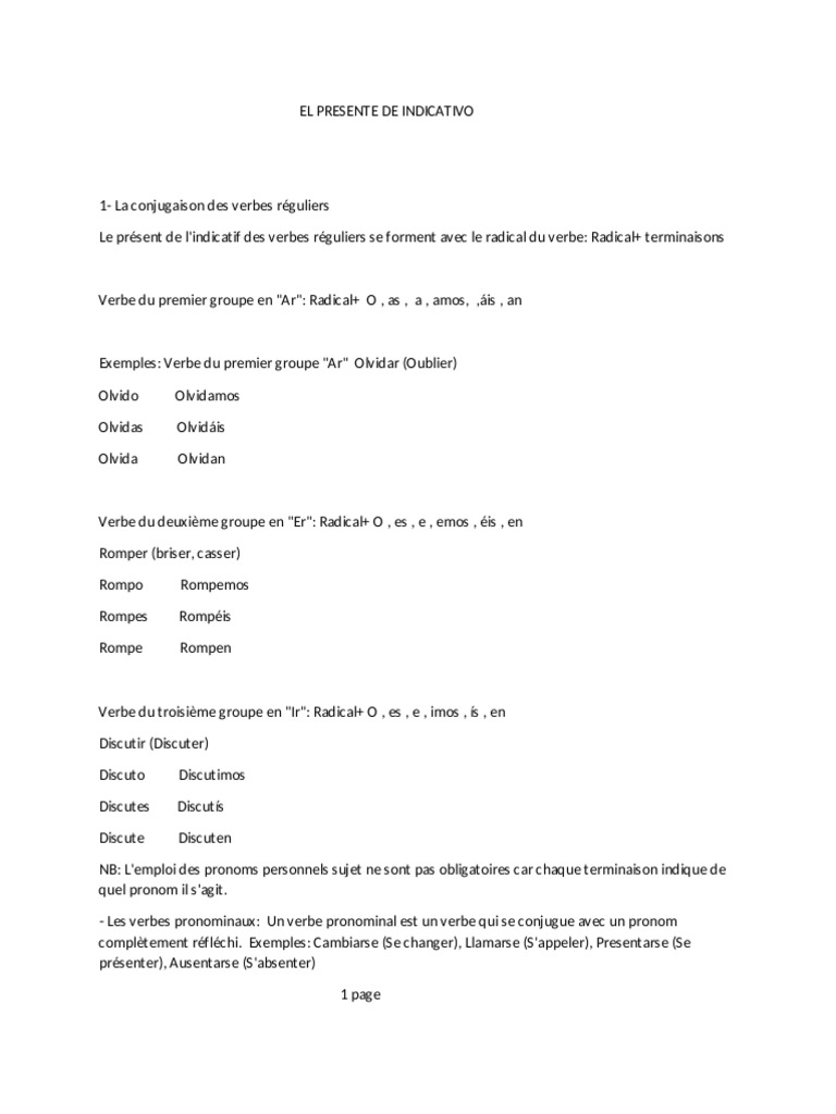 Conjugaison des verbes au présent | PDF | Verbe | Morphologie linguistique