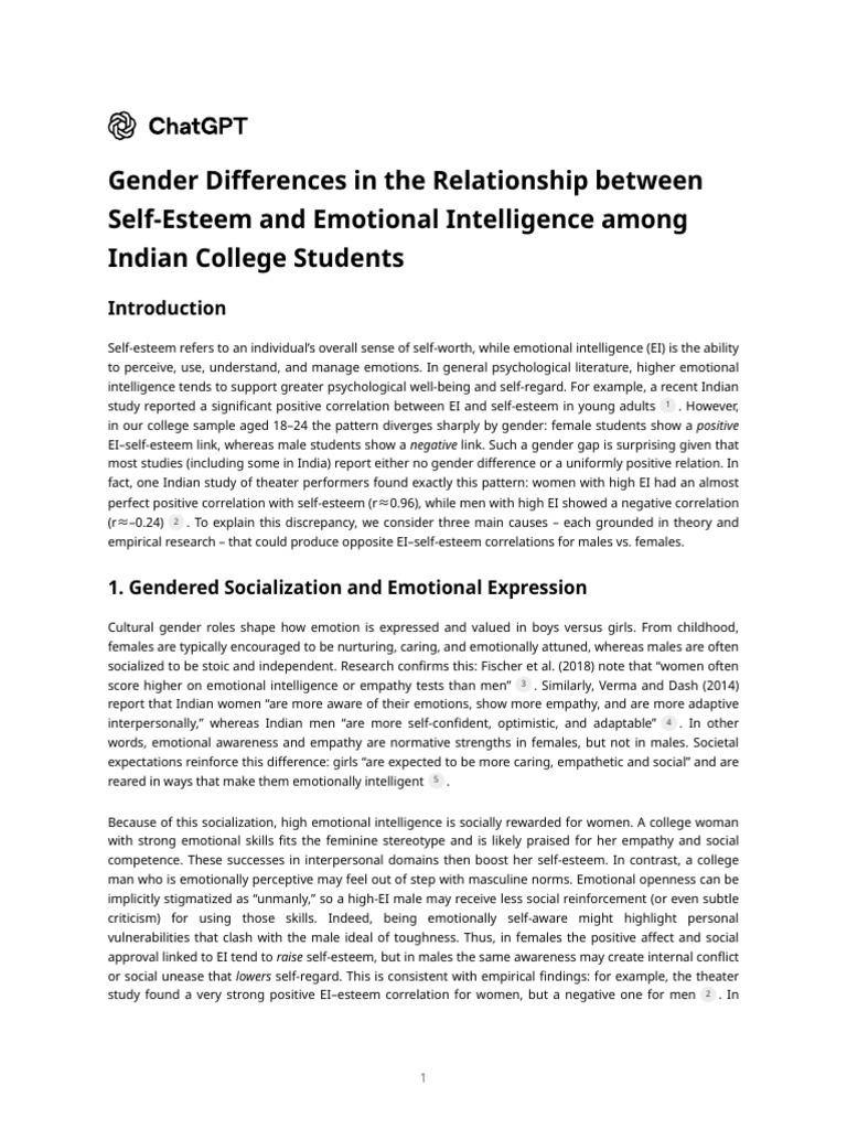 Gender Differences in The Relationship Between Self-Esteem and ...