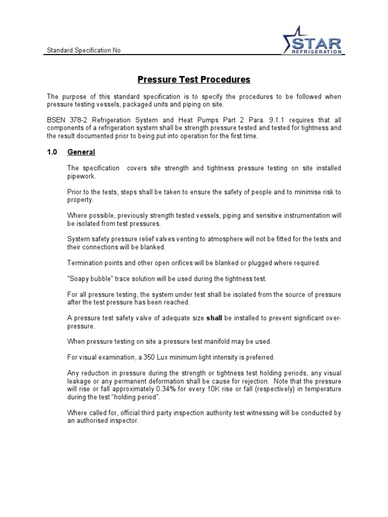 Pressure Test Procedure Pdf Leak Valve