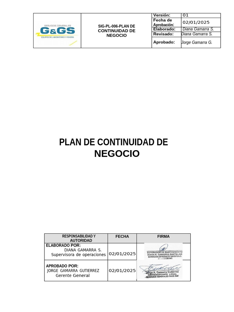 Plan de Continuidad de Negocio G&GS SAC | PDF | La seguridad ...