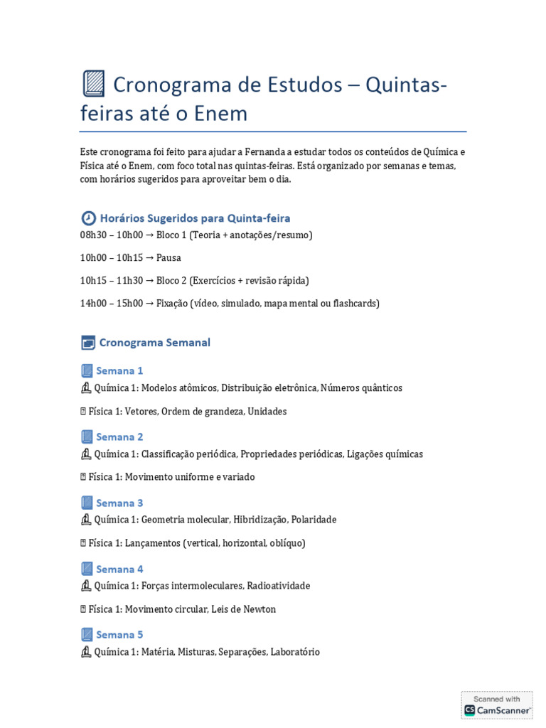 Cronograma de Estudos para o Enem | PDF | Química | Física