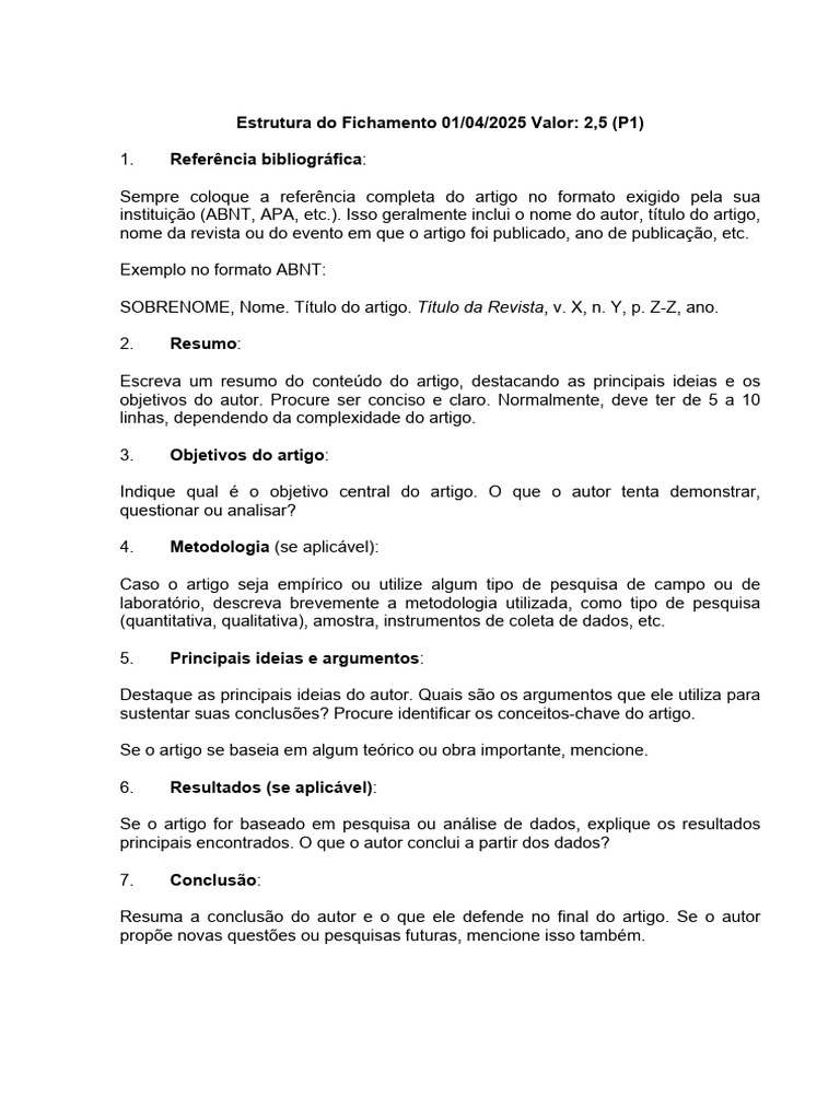 Estrutura do Fichamento Acadêmico | PDF