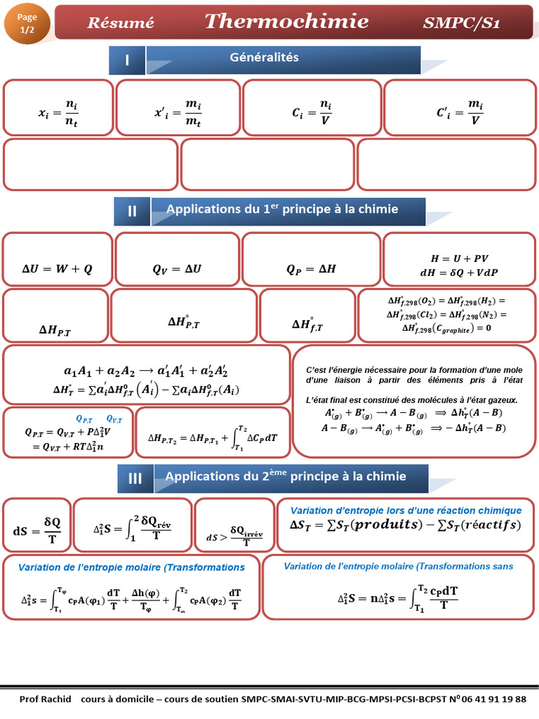 Résumé de Thermochimie S1 SMPC | PDF | Équilibre chimique | Enthalpie