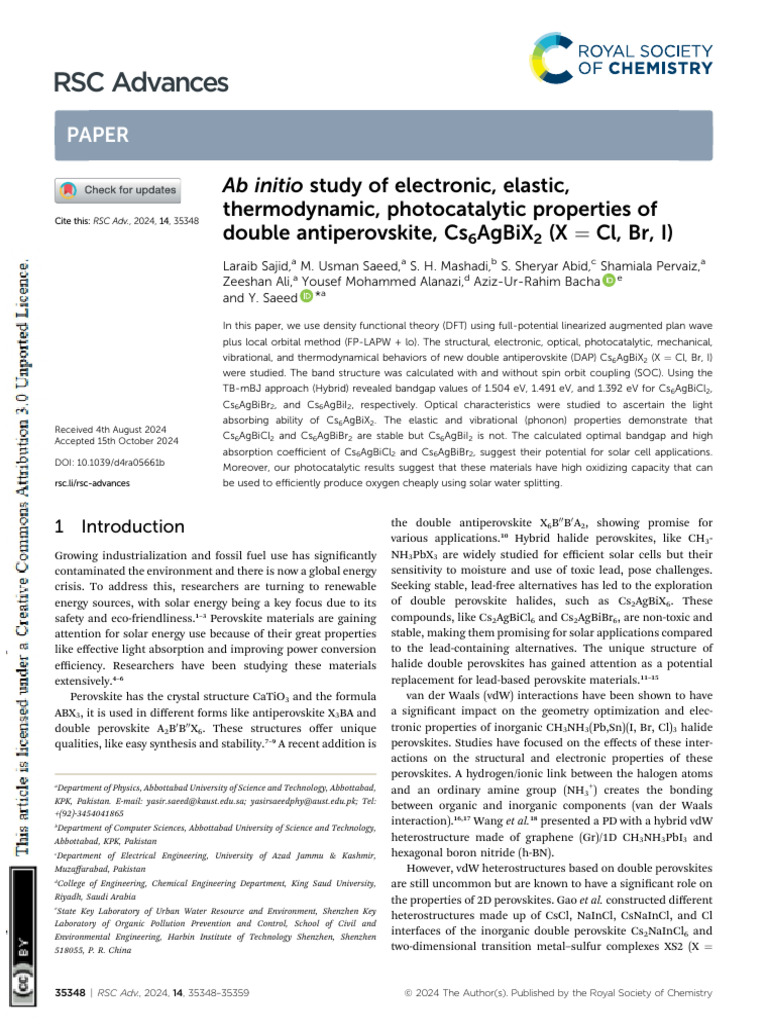 RSC Advances: Paper | PDF | Band Gap | Anisotropy
