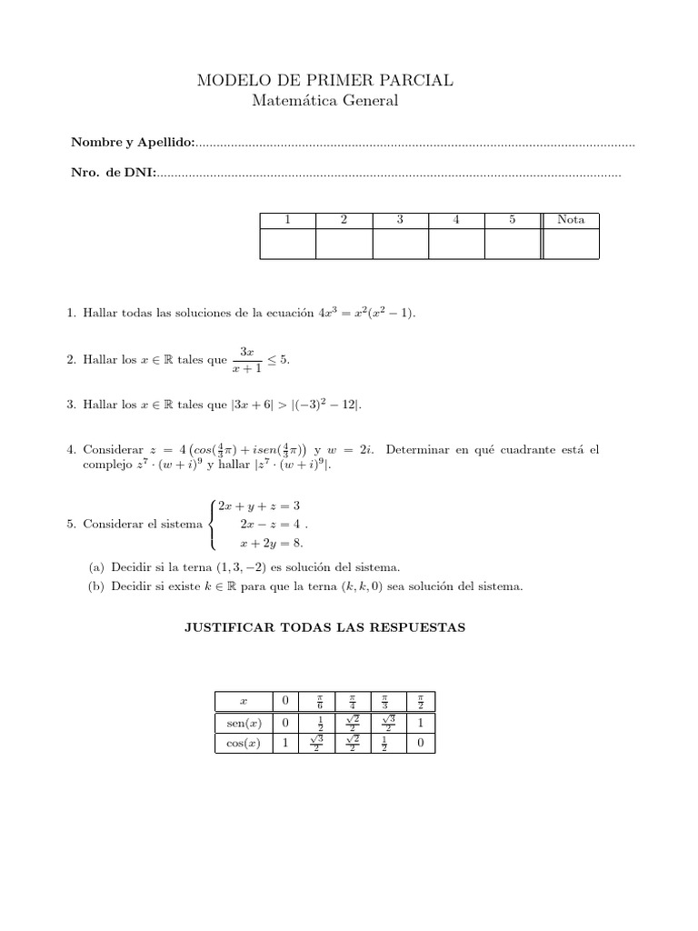 Primer Parcial de Matemática General | PDF