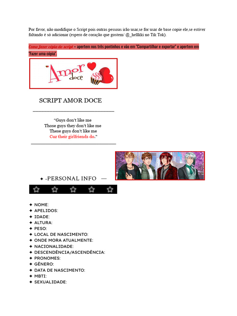 Script para Amor Doce | PDF | Dinheiro