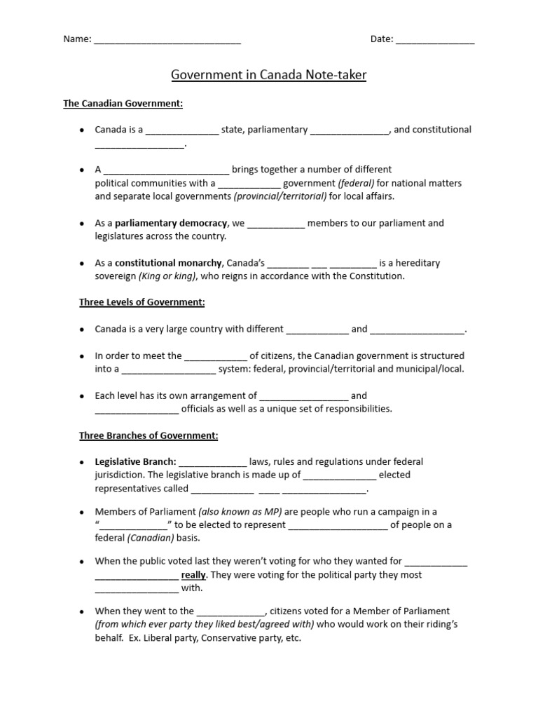Branches of Government Note-Taker 23-24 | PDF | Member Of Parliament ...