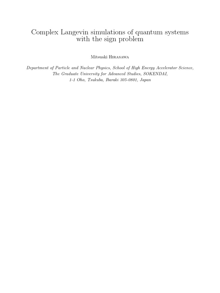 Complex Langevin Method in Quantum Simulations | PDF | Quantum ...