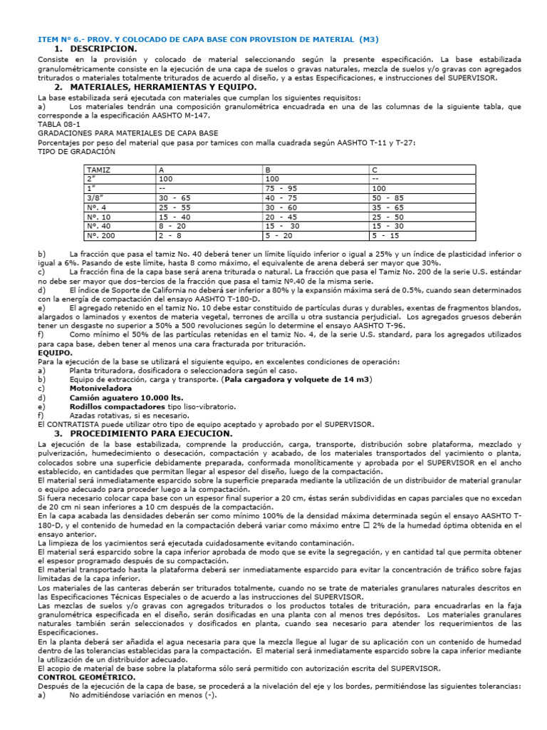 Provisión y Colocación de Capa Base | PDF