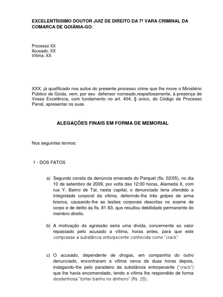 ALEGAÇOES FINAIS CRIMINAL Confession (Law) Crimes