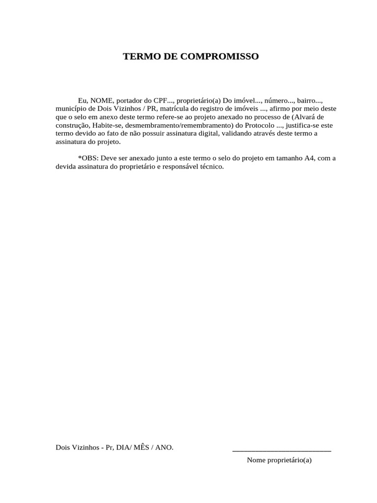 Termo de Compromisso para Projetos | PDF