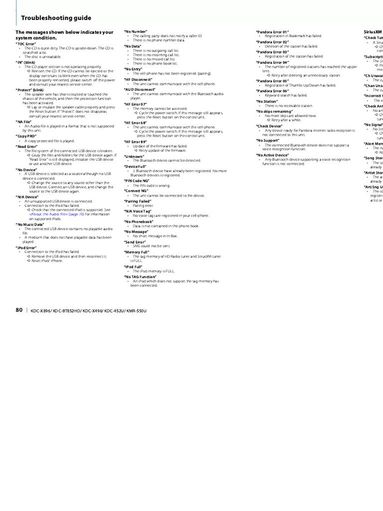 Car Audio System Error Messages Guide | PDF | I Pod | Bluetooth