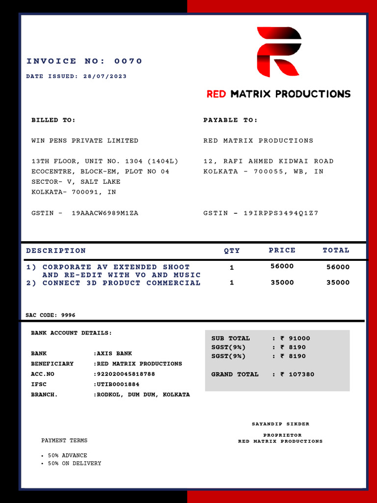 Invoice for Corporate AV Production | PDF