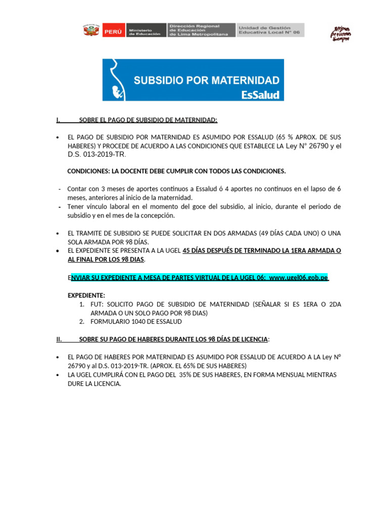 Subsidio y Licencia por Maternidad Essalud | PDF