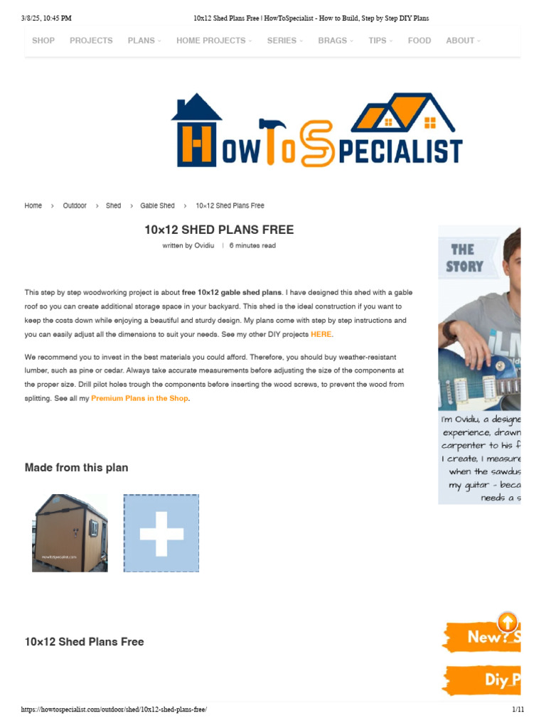 10x12 Shed Plans Free - HowToSpecialist - How To Build, Step by Step