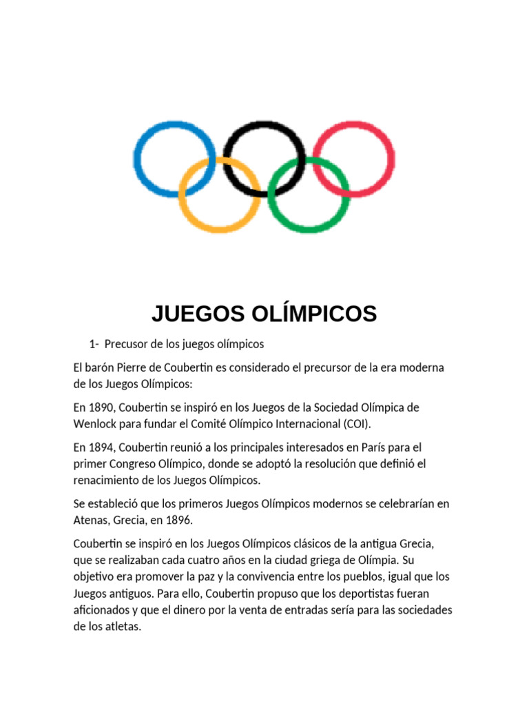 Historia y Datos de los Juegos Olímpicos | PDF | Juegos olímpicos ...