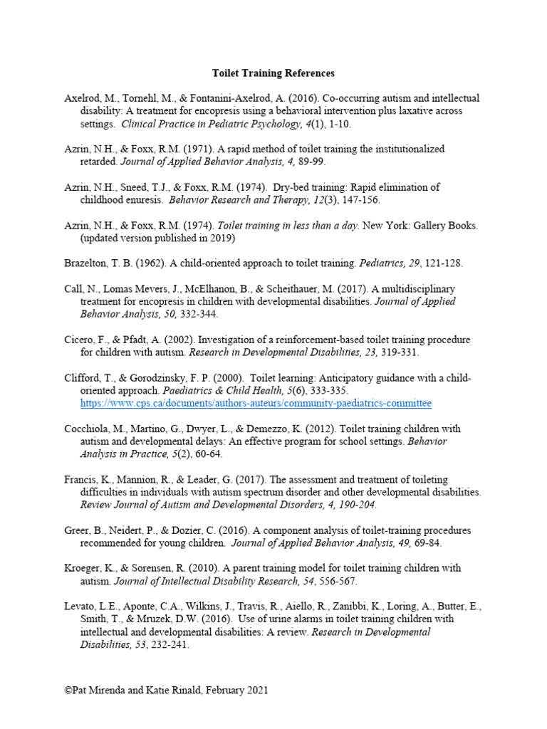 Toilet Training References 2021 | PDF | Autism | Developmental Disabilities