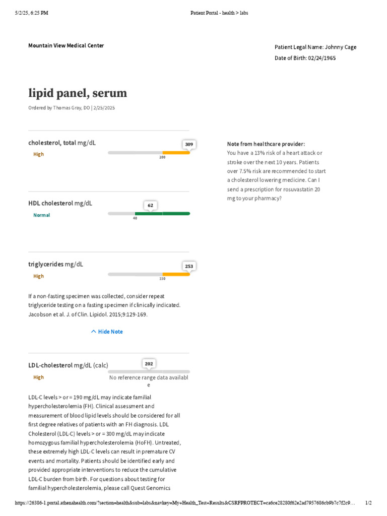 Patient Portal - Health - Labs | PDF | Low Density Lipoprotein ...