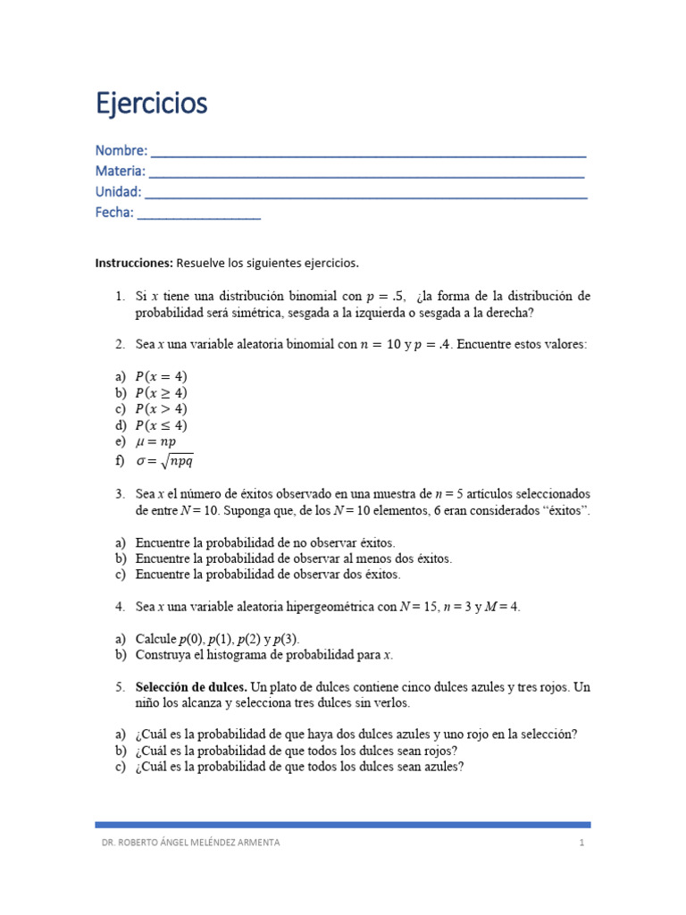 Ejercicios de Probabilidades y Estadística | PDF | Distribución de ...