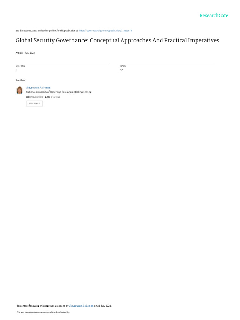 Global Security Governance: Conceptual Approaches and Practical ...