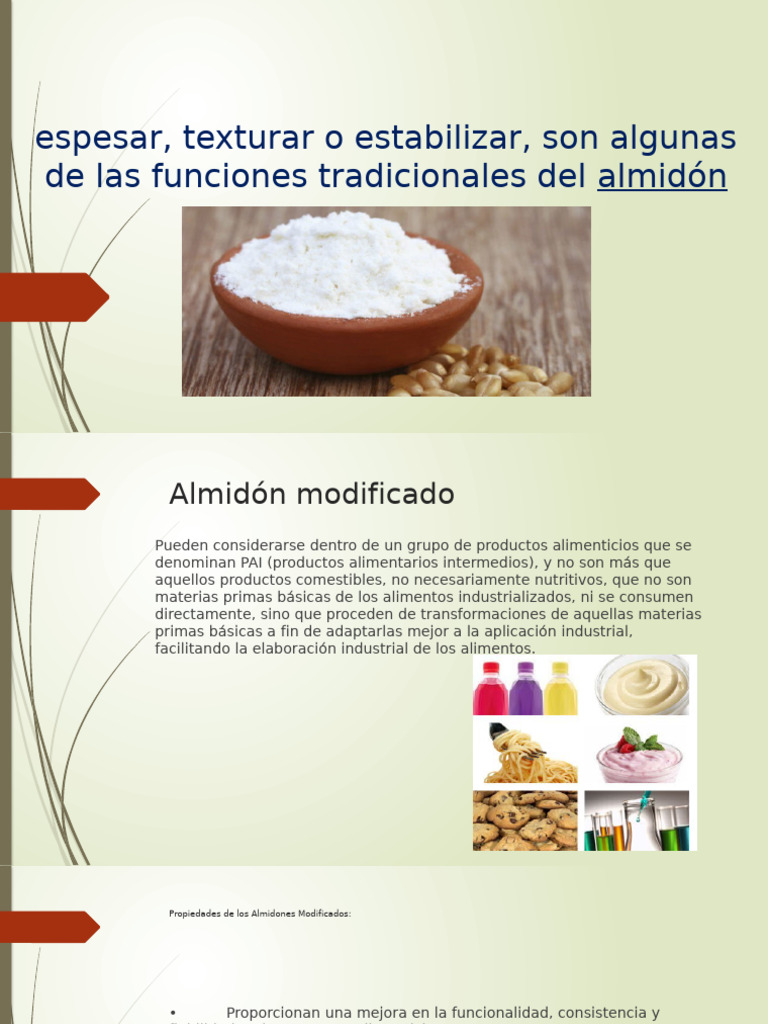 Almidones Moficados y Gelatinas | PDF | Alimentos | Almidón