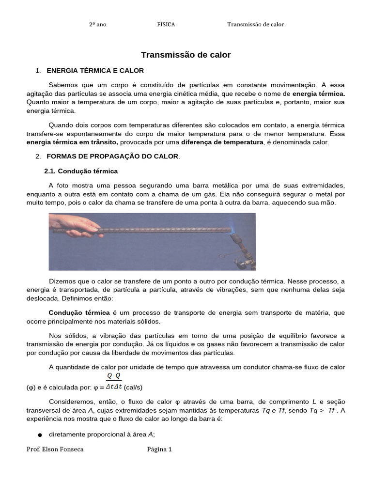 Transmissão de Calor: Condução, Convecção e Irradiação | PDF | Calor ...