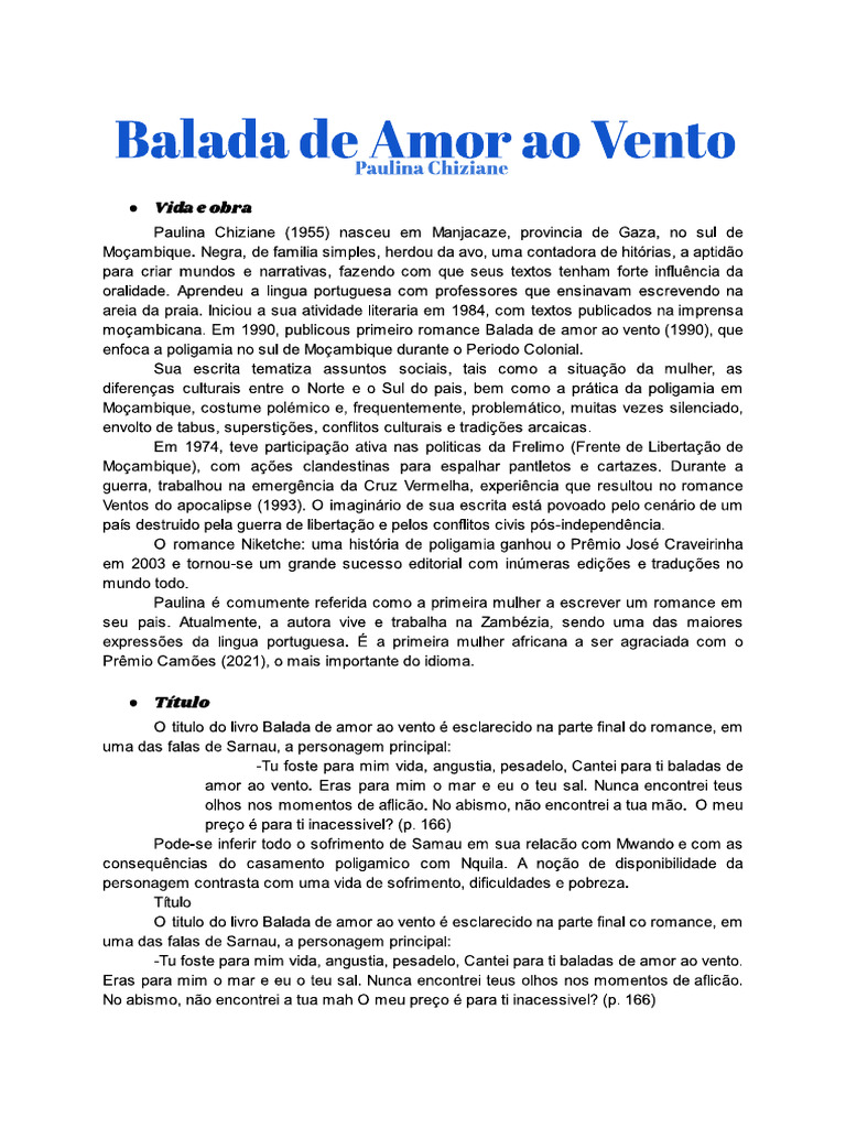 Livro 1 - Fuvest Balada de Amor Ao Vento | PDF