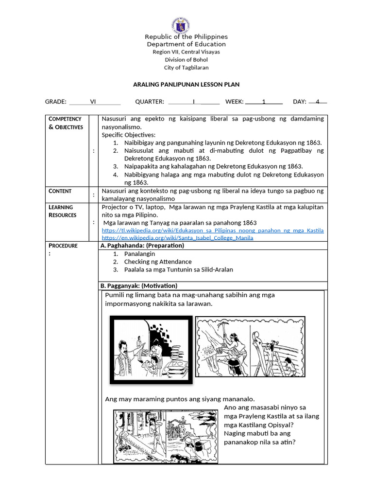 Ap6, Quarter 1, Prototype Lesson Plan Week1day 4 | PDF
