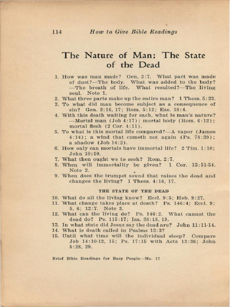 Brief Bible Reading 17 The Nature of Man and The