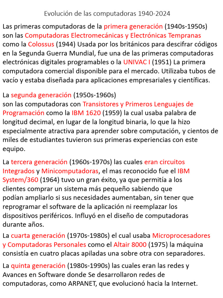Evolución de las computadoras 1940-2024 | PDF | Hardware de la ...