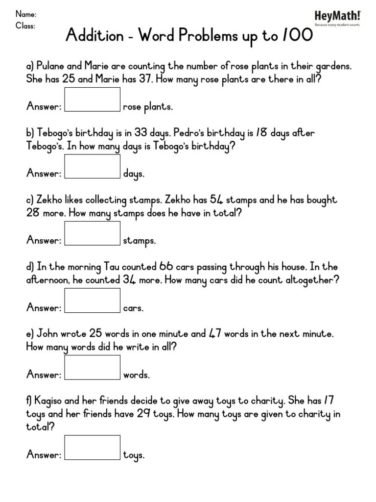 2nd Standard Addition Word Problems | PDF
