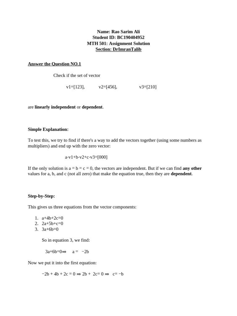 MTH Assignment Solution | PDF | Matrix (Mathematics) | Abstract Algebra