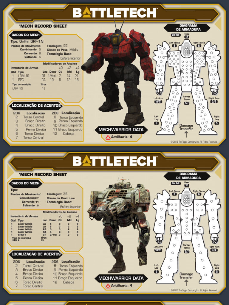 Dados e Localização de Acertos MechWarrior | PDF | Balística | Projéteis