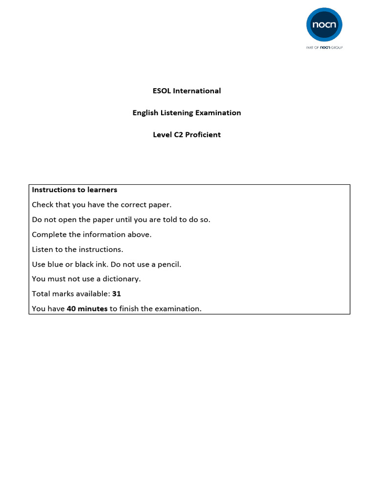 NOCN C2 Proficient Test Booklet 2024 | PDF | Dream | Spider Web