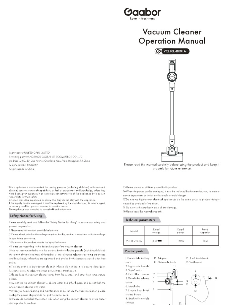 Vcl10e Bk01a Vacuum Cleaner Operation Manual | PDF
