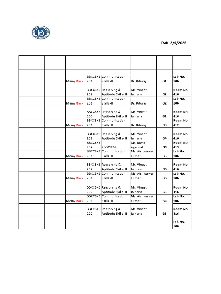 ESE 6thsem Practical Date Sheet April2025 | PDF