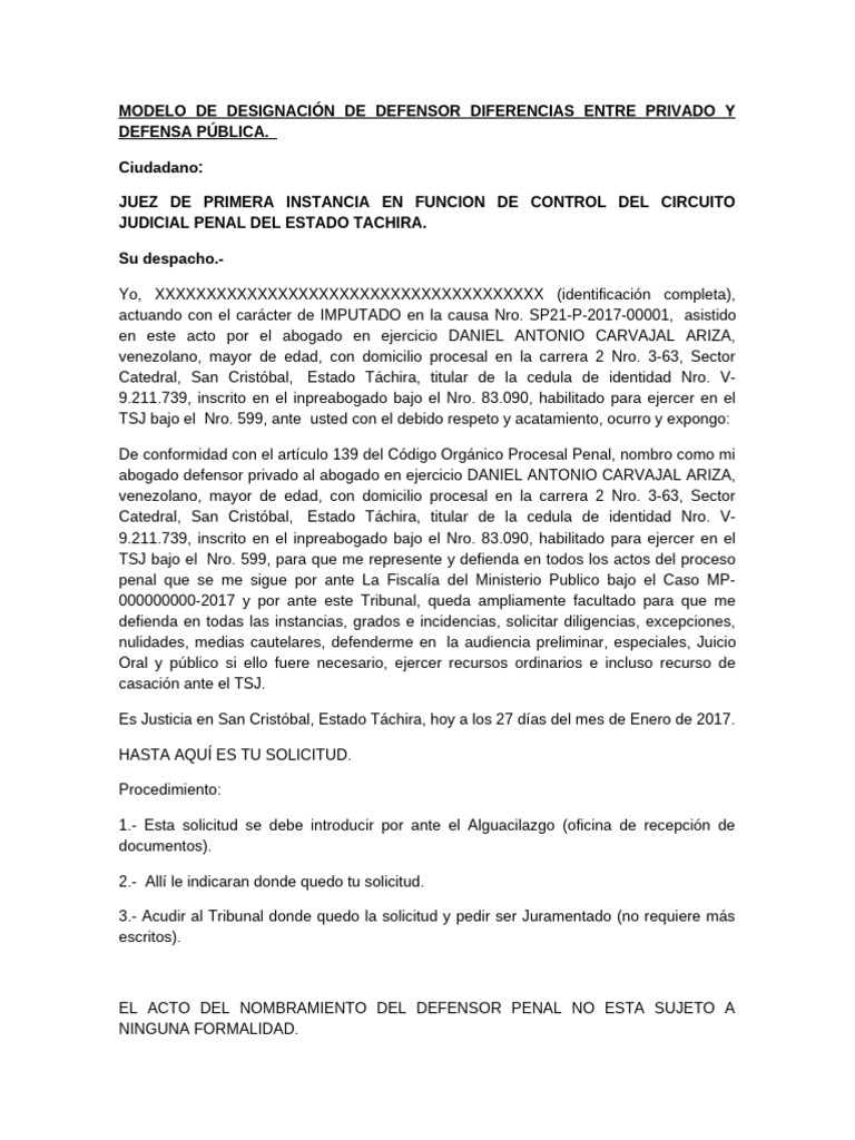 Nombramiento de Defensor Privado en Venezuela | PDF | Ley procesal ...