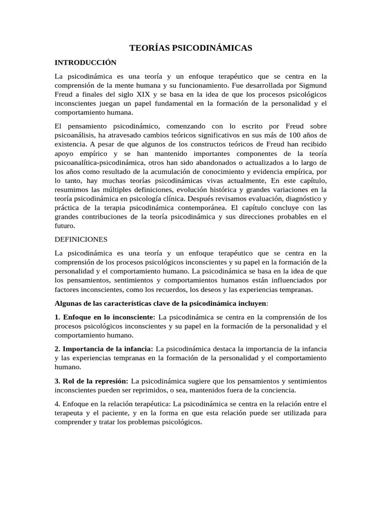 Teorías Psicodinámicas en Psicología | PDF | Psicoanálisis | Mente ...