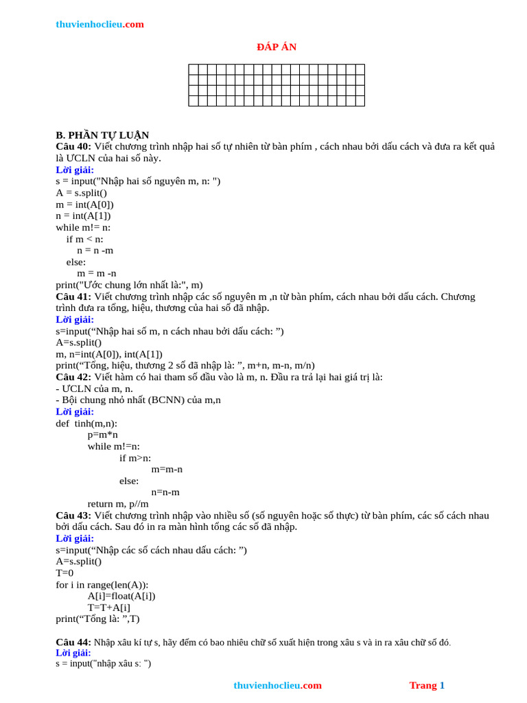Dap An | PDF