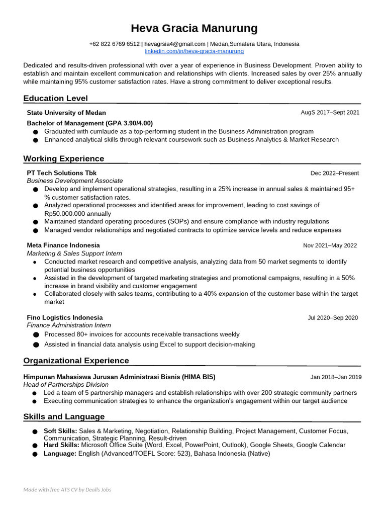 Dealls - Template CV Gratis (Make A Copy) | PDF | Marketing | Business