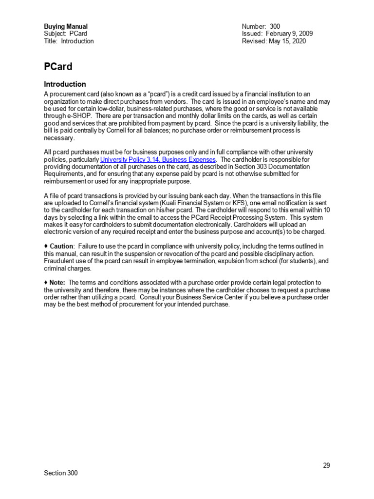 PCard Purchasing Guidelines at Cornell | PDF | Business | Financial ...