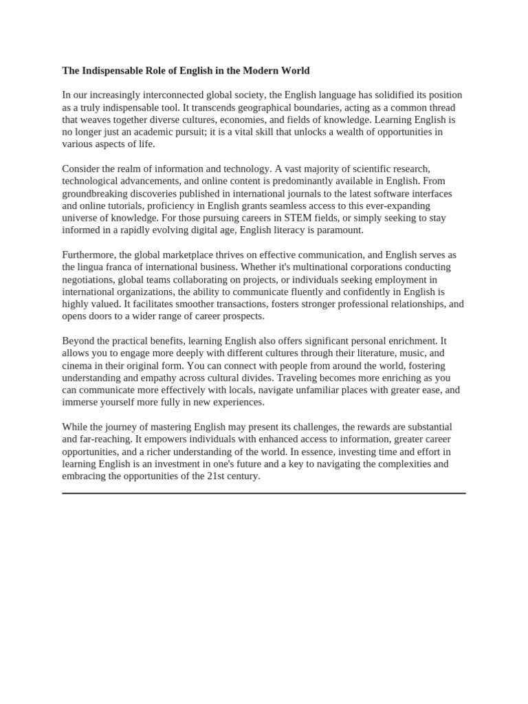 The Indispensable Role of English in The Modern World | PDF