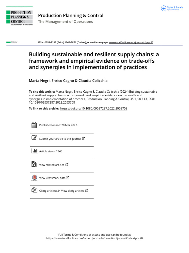 Sustainable and Resilient Supply Chains | PDF | Supply Chain ...