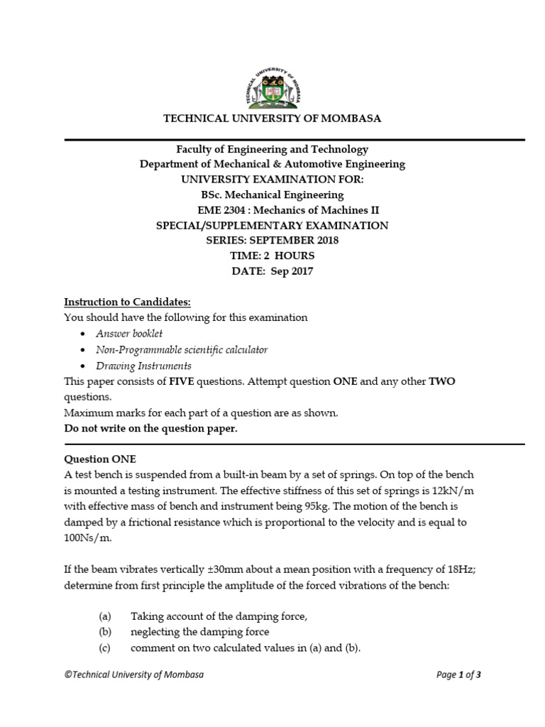 Mechanics of Machines II Exam Paper | PDF | Mechanics | Mechanical ...