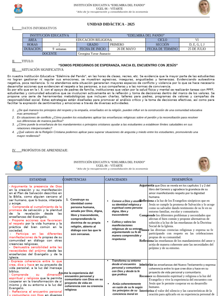 Unidad 1 de 1ro Religion | PDF | Fe | Aprendizaje