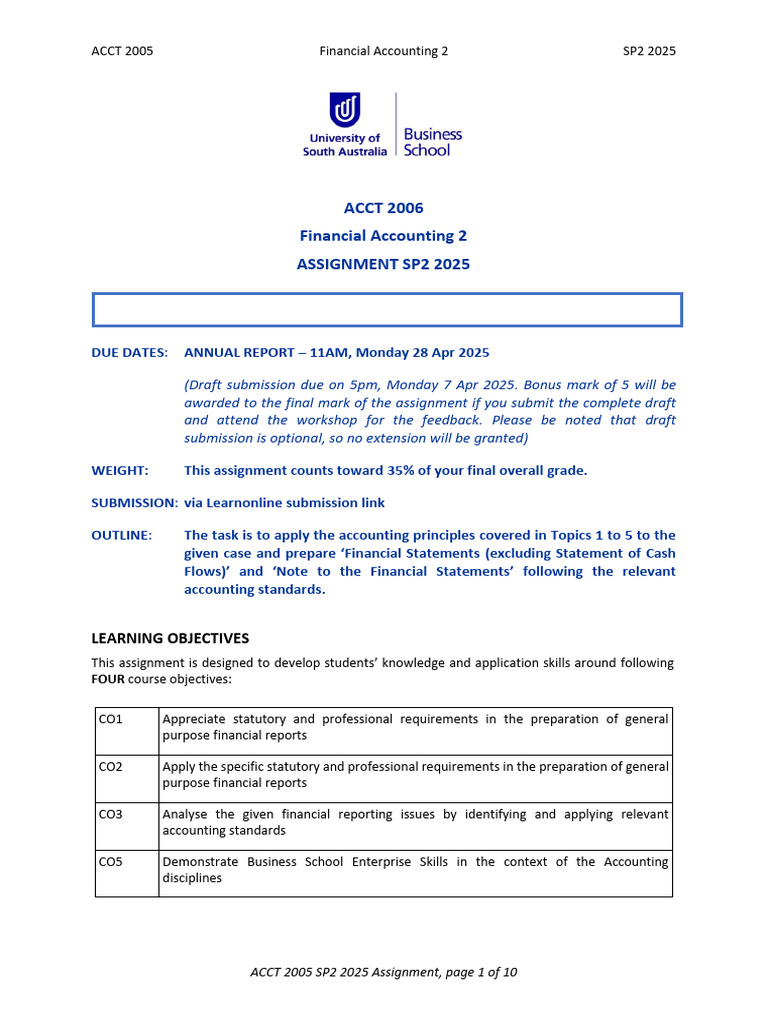 ACCT 2005 Financial Accounting Assignment | PDF | Debits And Credits ...
