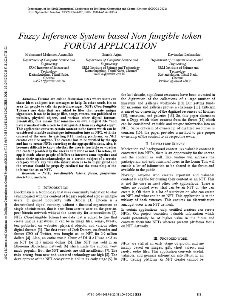 Fuzzy Inference System Based Non Fungible Token FORUM APPLICATION | PDF ...