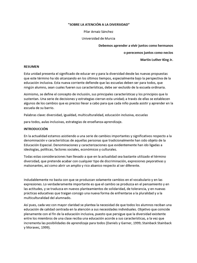 Educación Inclusiva y Diversidad Escolar | PDF | Aprendizaje ...
