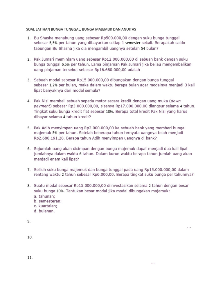 Soal Latihan Bunga Dan Anuitas Pdf