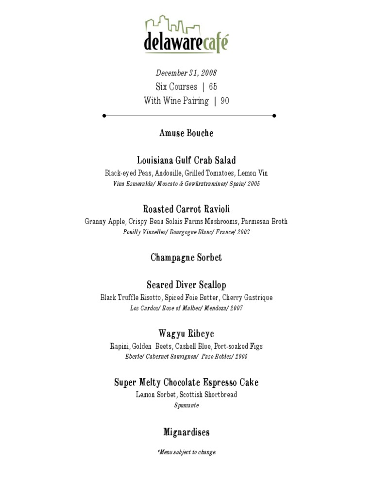 Fine Dining Menu with Wine Pairings | PDF